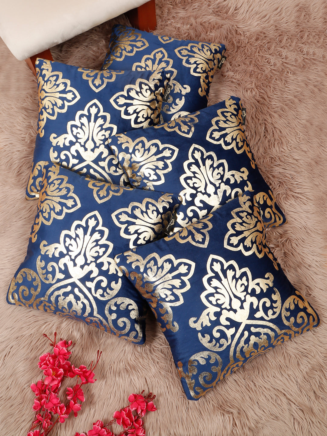 Floral Foil Printed Velvet Square Cushion Covers 16 X 16 INCHES