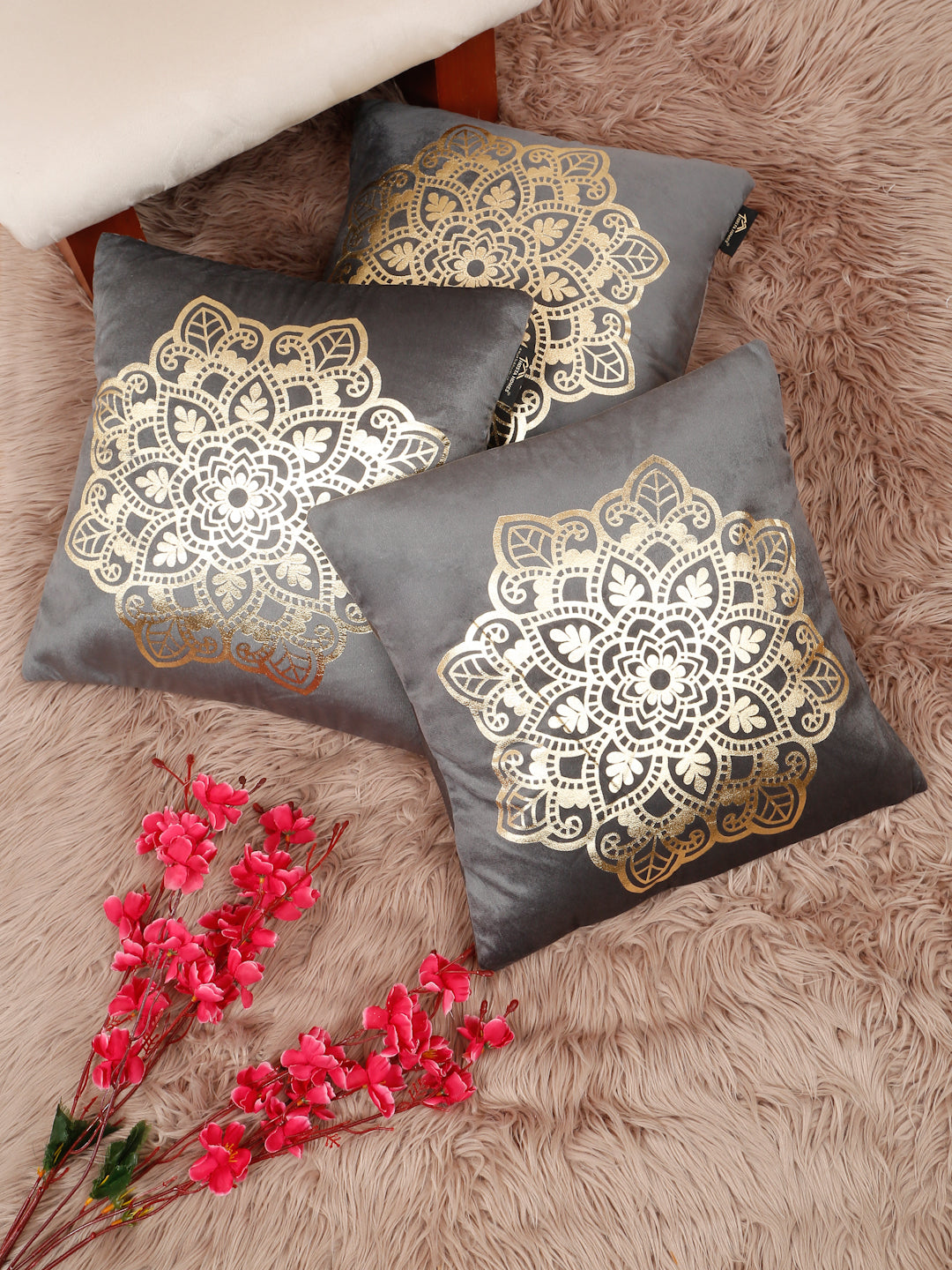 Ethnic Motifs Velvet Square Cushion Covers 16 X 16 INCHES