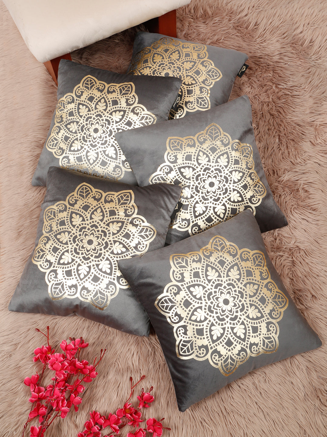 Ethnic Motifs Velvet Square Cushion Covers 16 X 16 INCHES