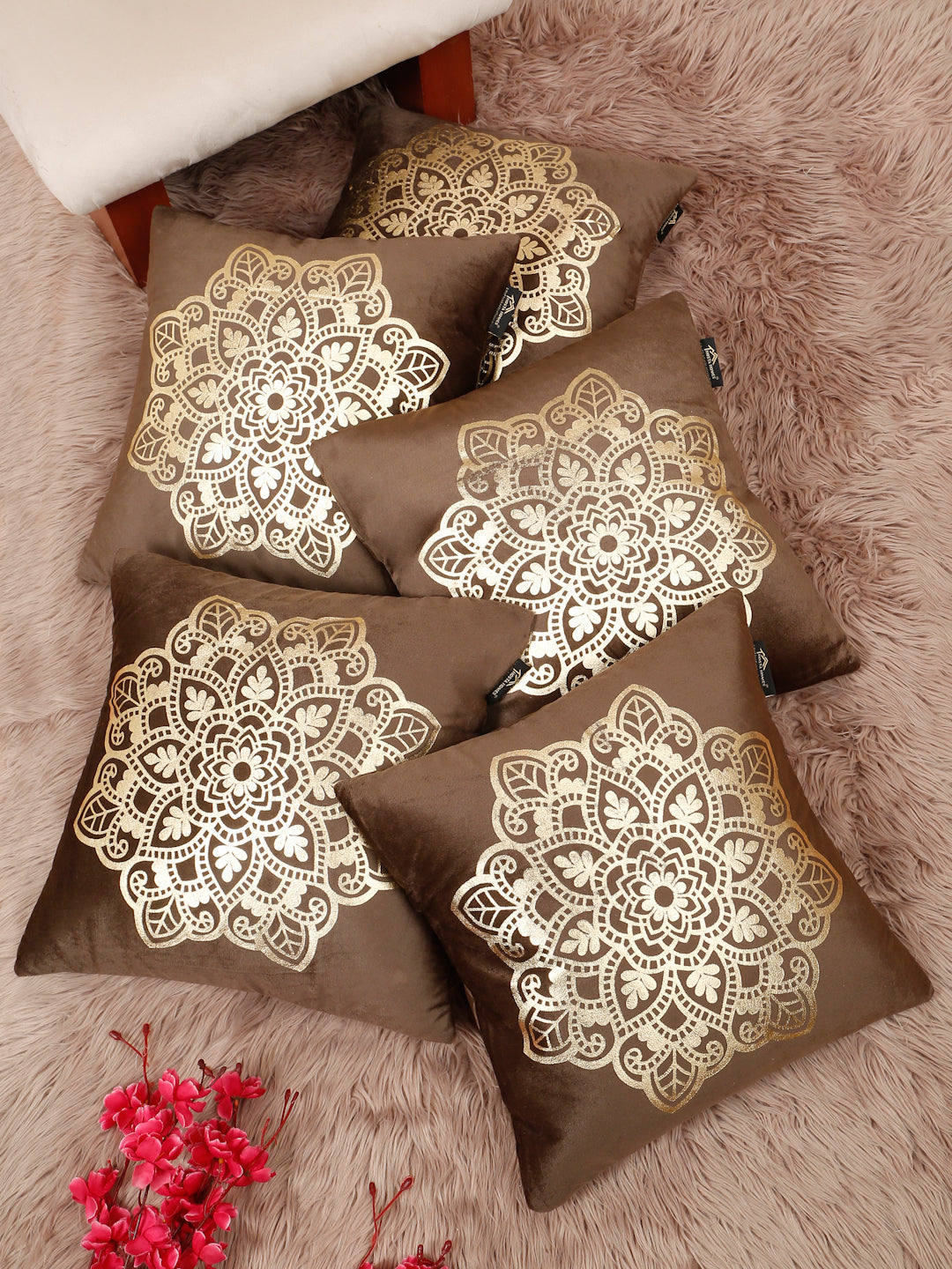 Ethnic Motifs Velvet Square Cushion Covers 16 X 16 INCHES