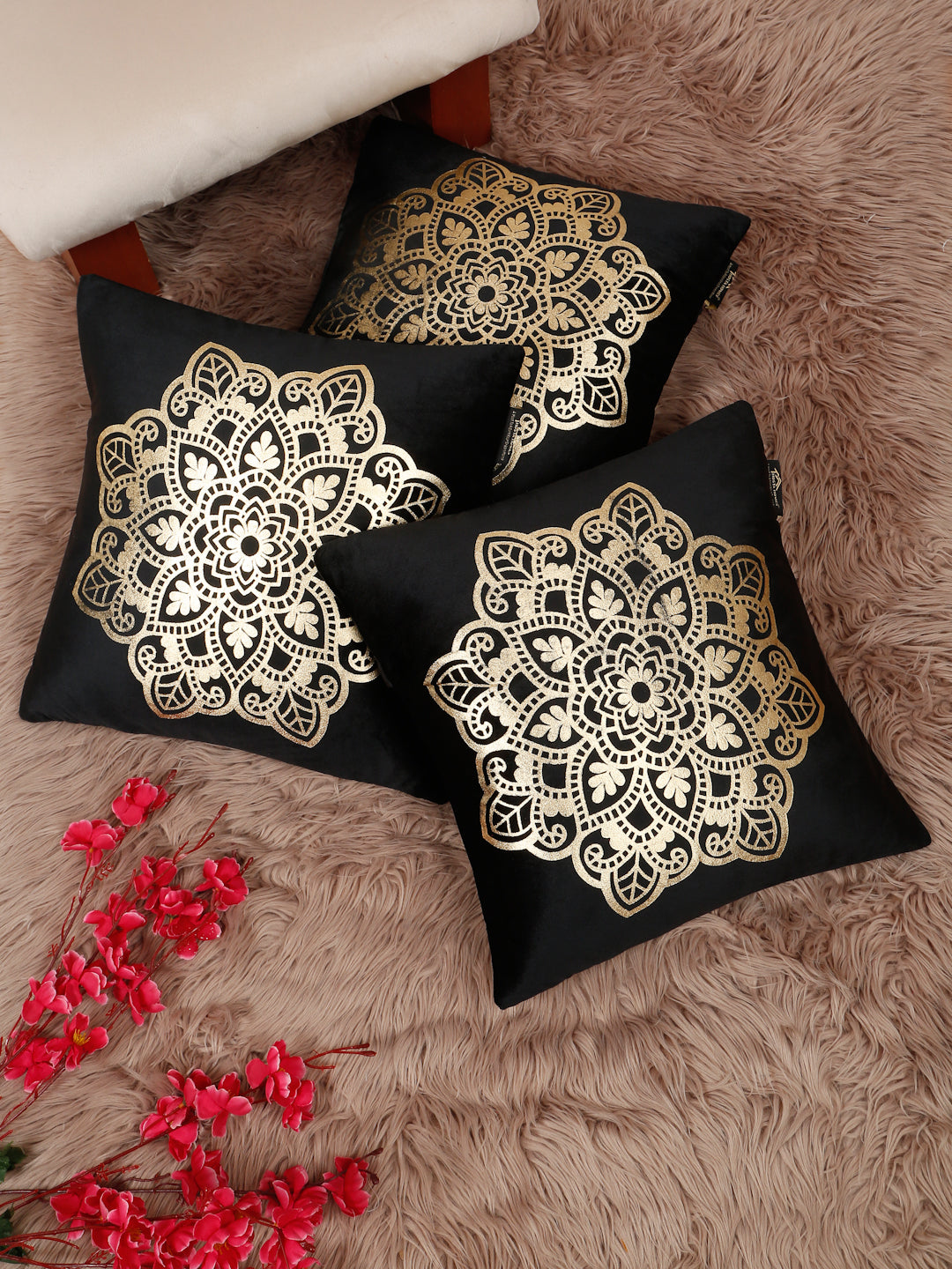 Ethnic Motifs Velvet Square Cushion Covers 16 X 16 INCHES