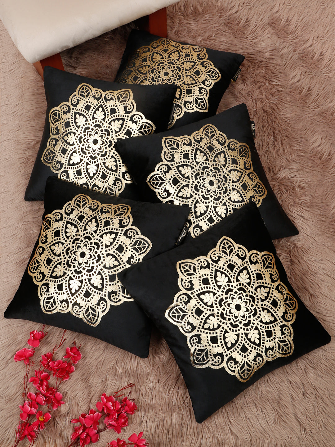 Ethnic Motifs Velvet Square Cushion Covers 16 X 16 INCHES