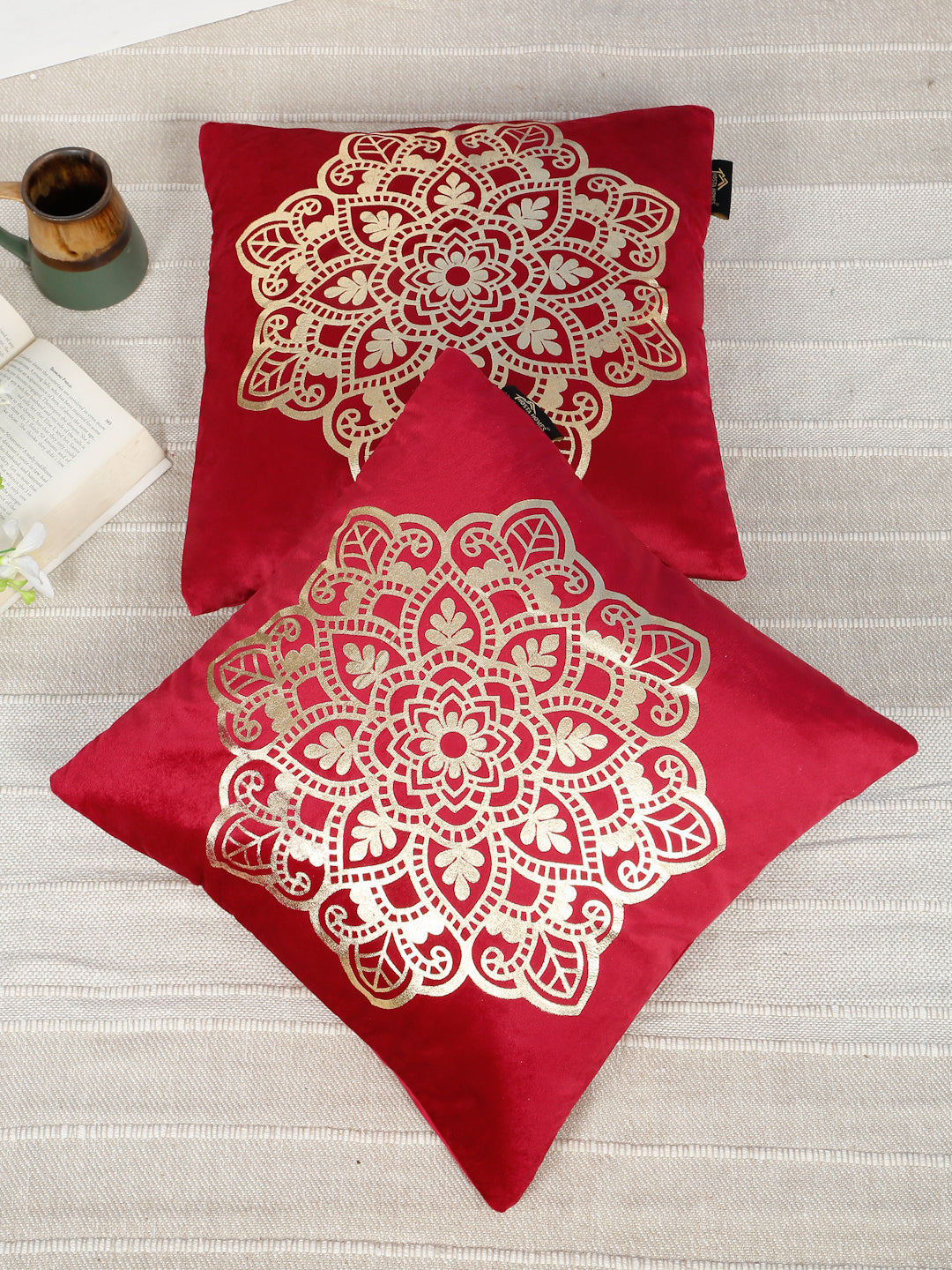 Ethnic Motifs Velvet Square Cushion Covers 16 X 16 INCHES