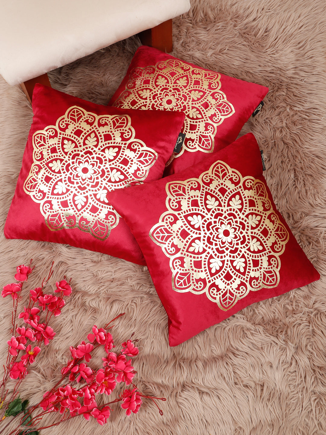 Ethnic Motifs Velvet Square Cushion Covers 16 X 16 INCHES