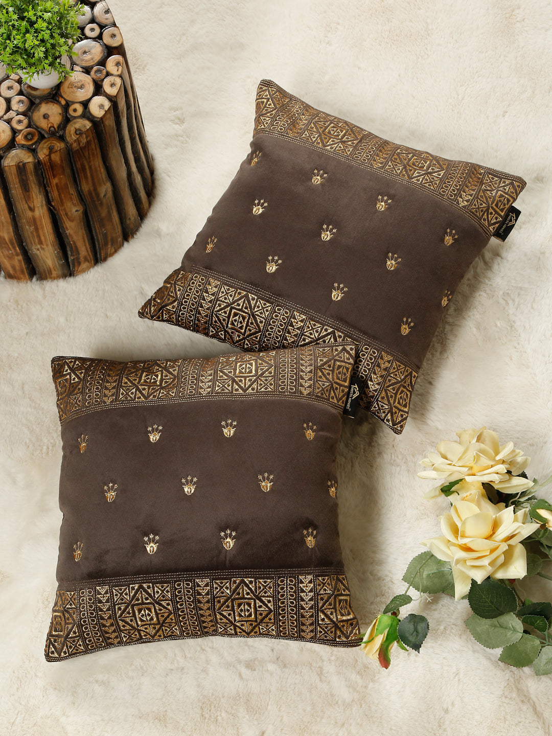 Soft Velvet Embroidred Cushion Covers 16 x 16 inch