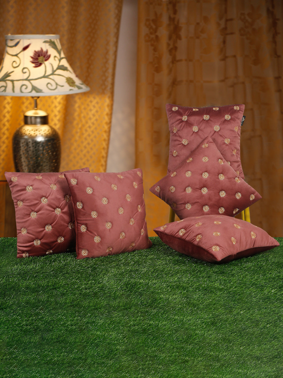 SOFT VELVET GEOMETRIC PATTERN EMBROIDRED CUSHION COVERS 16 X 16 INCH
