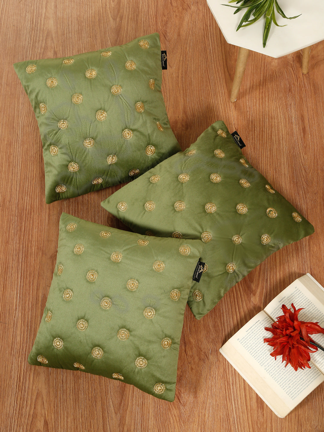 SOFT VELVET GEOMETRIC PATTERN EMBROIDRED CUSHION COVERS 16 X 16 INCH