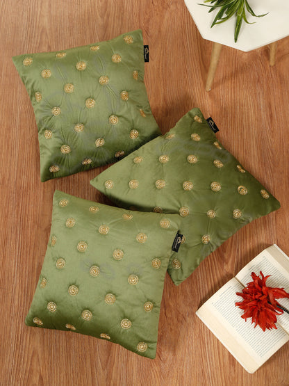 SOFT VELVET GEOMETRIC PATTERN EMBROIDRED CUSHION COVERS 16 X 16 INCH