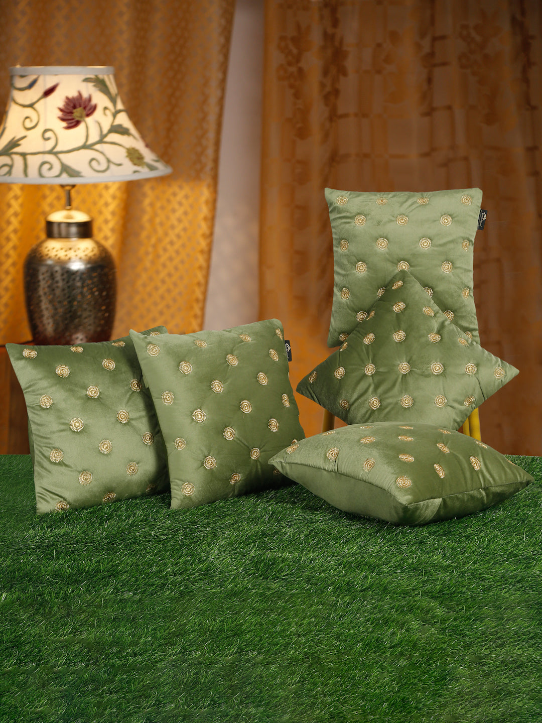 SOFT VELVET GEOMETRIC PATTERN EMBROIDRED CUSHION COVERS 16 X 16 INCH
