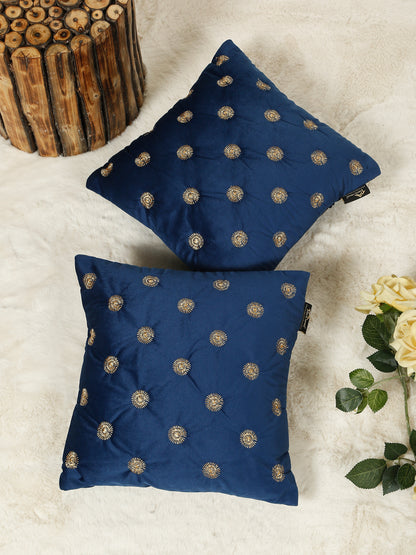 SOFT VELVET GEOMETRIC PATTERN EMBROIDRED CUSHION COVERS 16 X 16 INCH