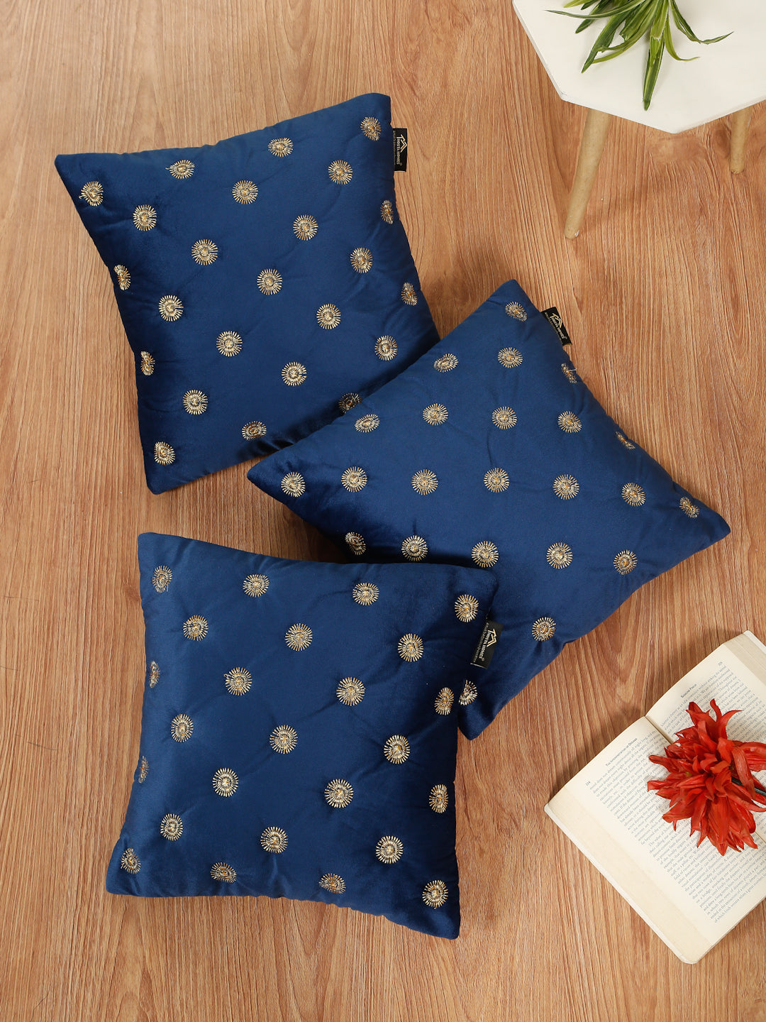 SOFT VELVET GEOMETRIC PATTERN EMBROIDRED CUSHION COVERS 16 X 16 INCH