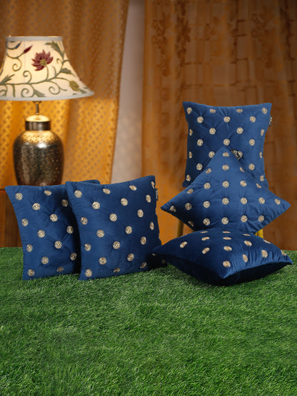 SOFT VELVET GEOMETRIC PATTERN EMBROIDRED CUSHION COVERS 16 X 16 INCH