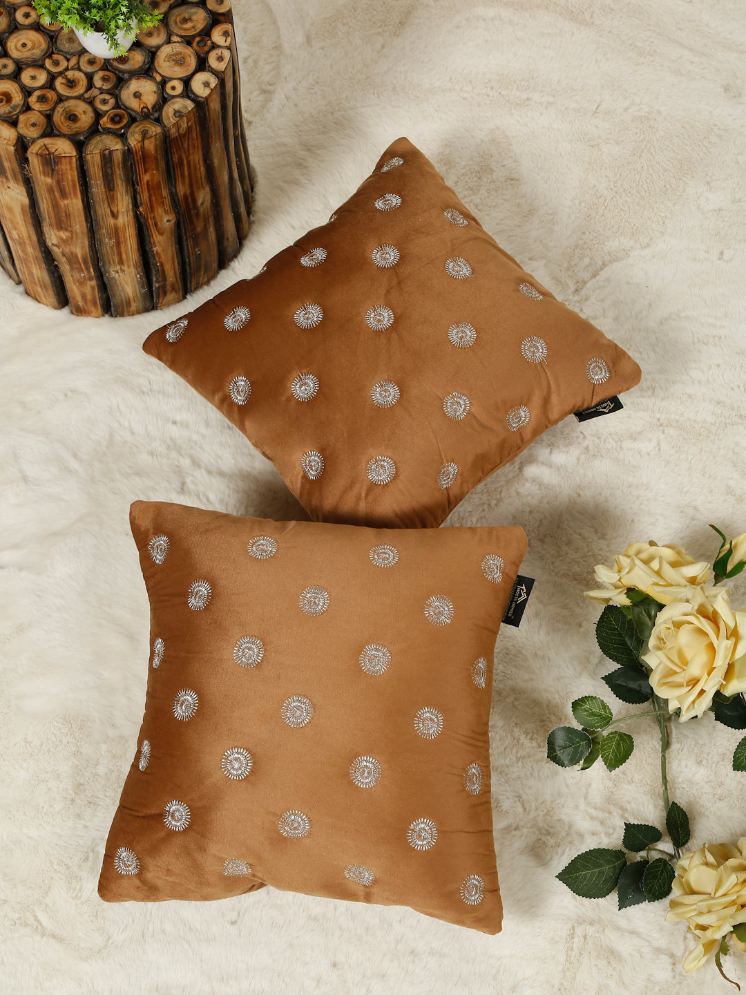 SOFT VELVET GEOMETRIC PATTERN EMBROIDRED CUSHION COVERS 16 X 16 INCH