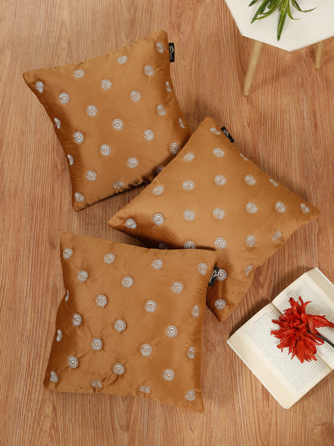 SOFT VELVET GEOMETRIC PATTERN EMBROIDRED CUSHION COVERS 16 X 16 INCH