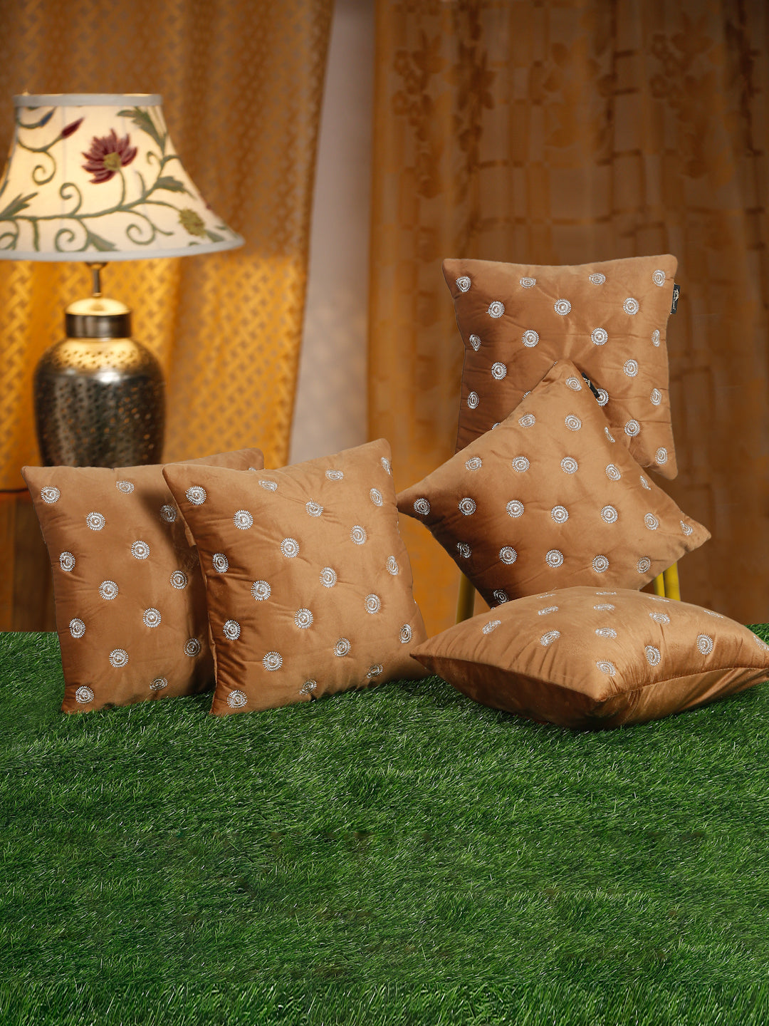 SOFT VELVET GEOMETRIC PATTERN EMBROIDRED CUSHION COVERS 16 X 16 INCH