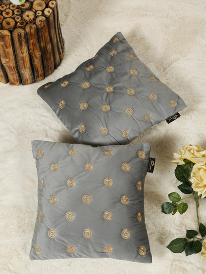SOFT VELVET GEOMETRIC PATTERN EMBROIDRED CUSHION COVERS 16 X 16 INCH