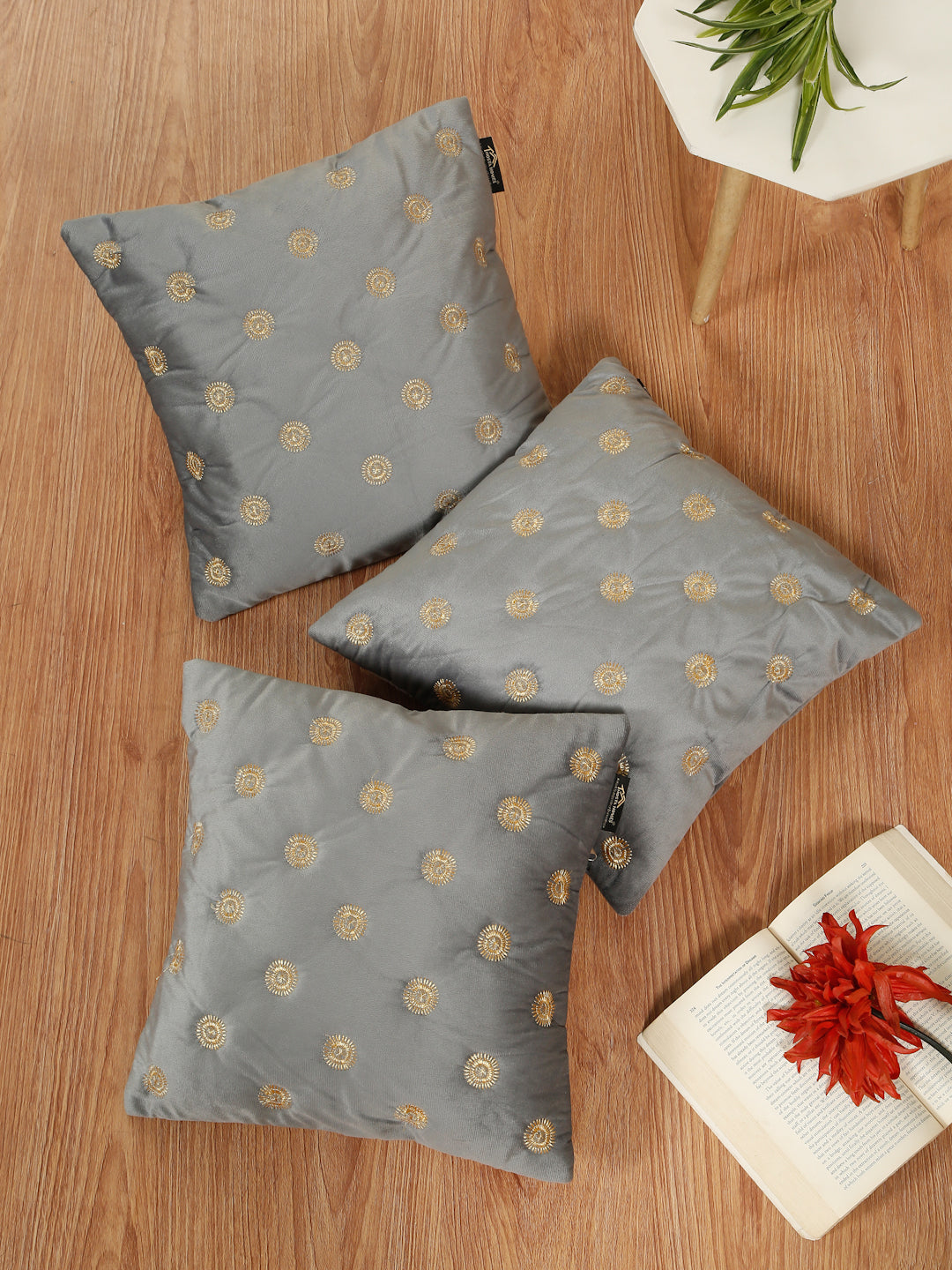SOFT VELVET GEOMETRIC PATTERN EMBROIDRED CUSHION COVERS 16 X 16 INCH