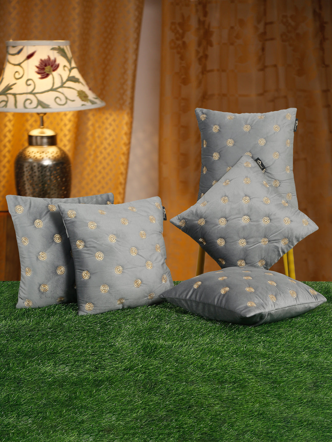 SOFT VELVET GEOMETRIC PATTERN EMBROIDRED CUSHION COVERS 16 X 16 INCH