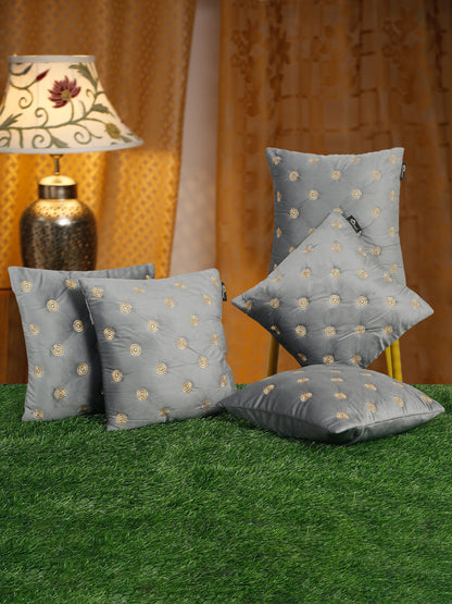 SOFT VELVET GEOMETRIC PATTERN EMBROIDRED CUSHION COVERS 16 X 16 INCH