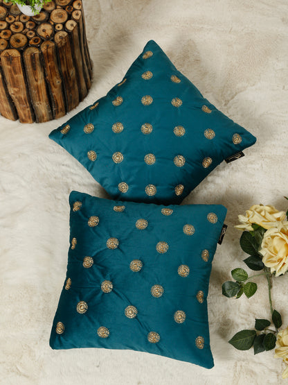 SOFT VELVET GEOMETRIC PATTERN EMBROIDRED CUSHION COVERS 16 X 16 INCH