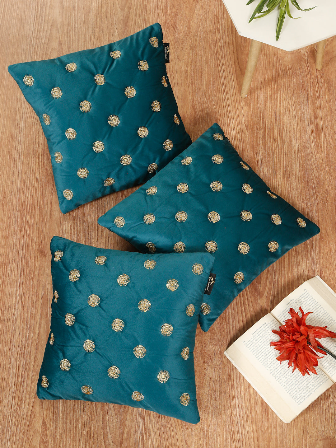 SOFT VELVET GEOMETRIC PATTERN EMBROIDRED CUSHION COVERS 16 X 16 INCH