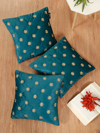 SOFT VELVET GEOMETRIC PATTERN EMBROIDRED CUSHION COVERS 16 X 16 INCH