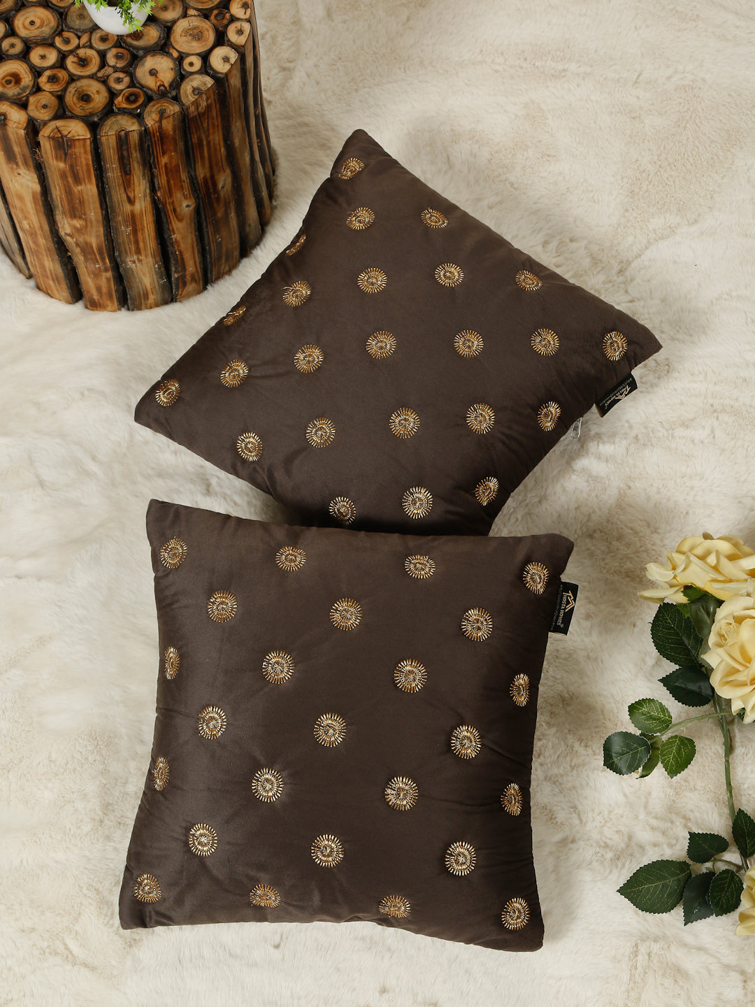 SOFT VELVET GEOMETRIC PATTERN EMBROIDRED CUSHION COVERS 16 X 16 INCH