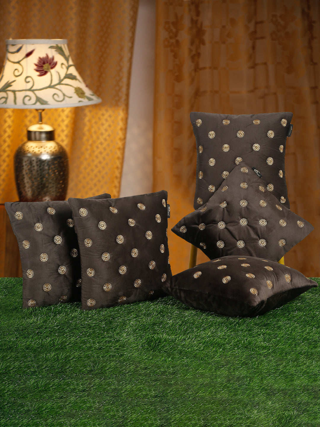 SOFT VELVET GEOMETRIC PATTERN EMBROIDRED CUSHION COVERS 16 X 16 INCH