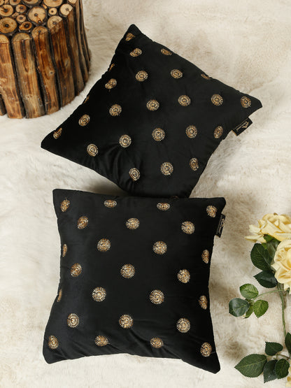 SOFT VELVET GEOMETRIC PATTERN EMBROIDRED CUSHION COVERS 16 X 16 INCH