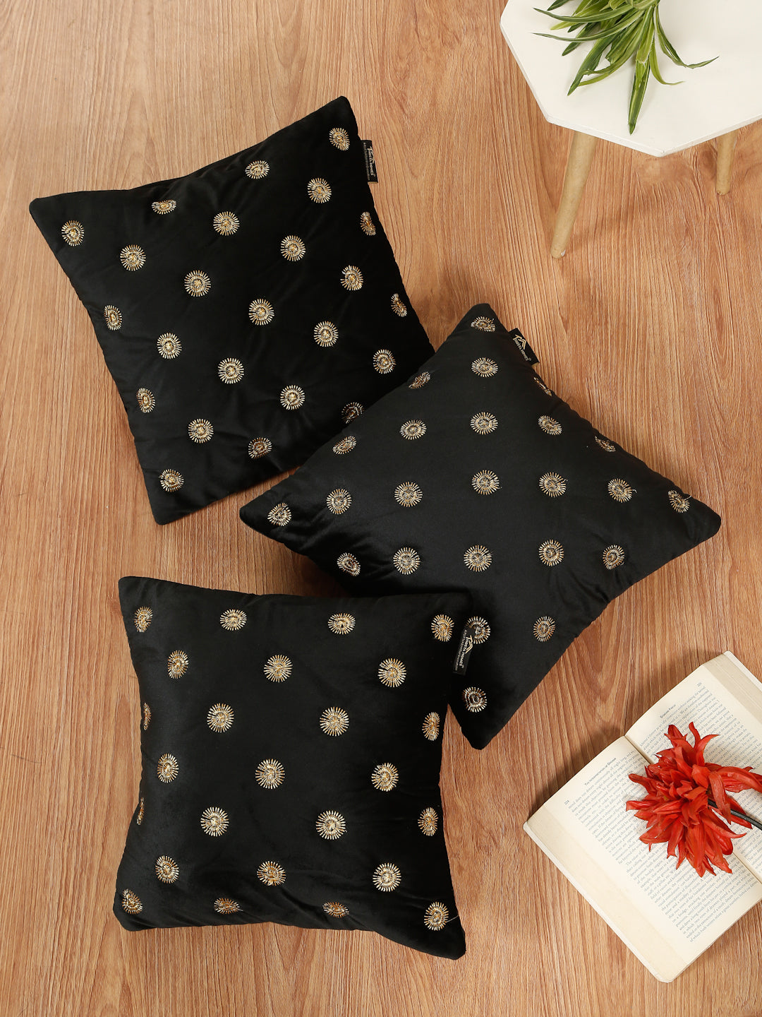 SOFT VELVET GEOMETRIC PATTERN EMBROIDRED CUSHION COVERS 16 X 16 INCH