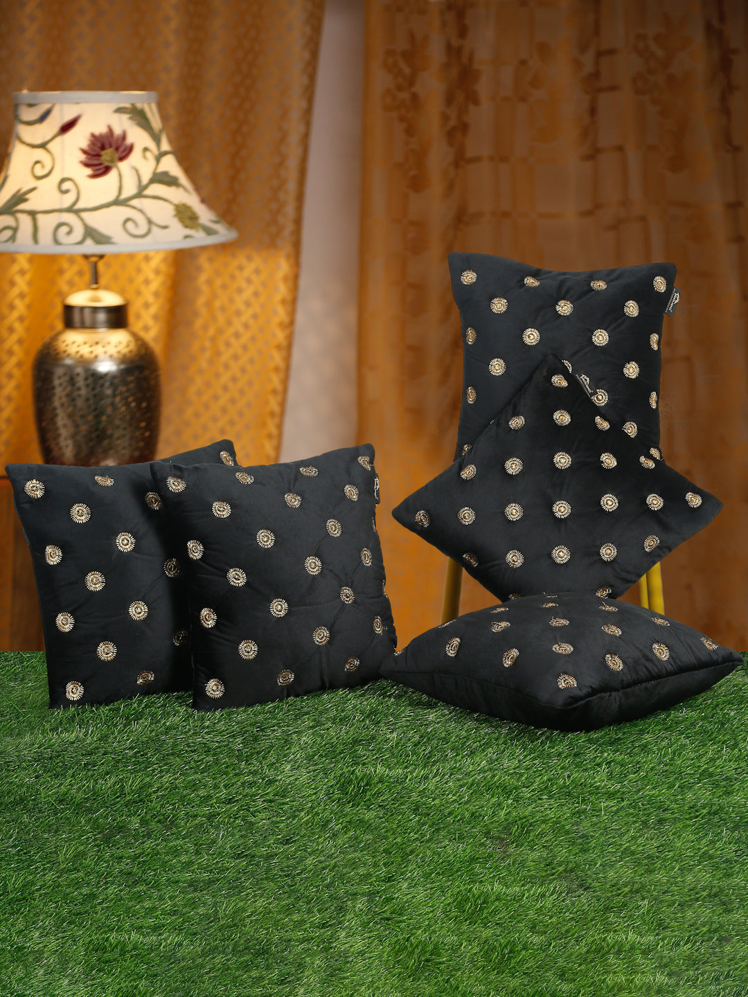 SOFT VELVET GEOMETRIC PATTERN EMBROIDRED CUSHION COVERS 16 X 16 INCH