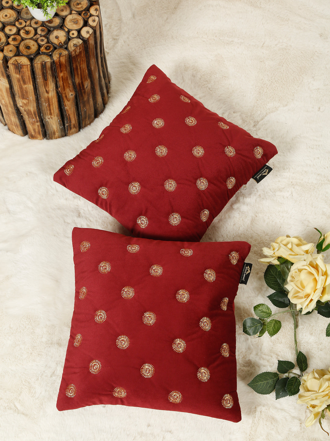 SOFT VELVET GEOMETRIC PATTERN EMBROIDRED CUSHION COVERS 16 X 16 INCH