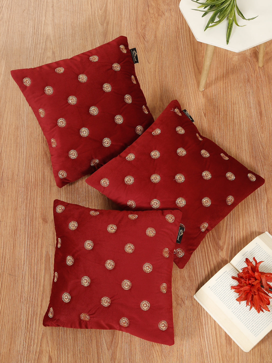 SOFT VELVET GEOMETRIC PATTERN EMBROIDRED CUSHION COVERS 16 X 16 INCH