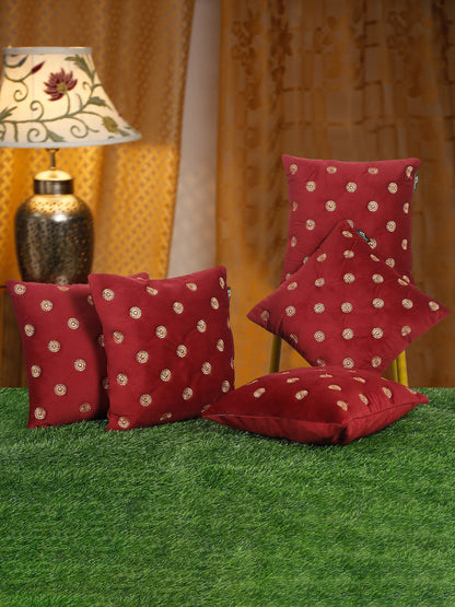 SOFT VELVET GEOMETRIC PATTERN EMBROIDRED CUSHION COVERS 16 X 16 INCH