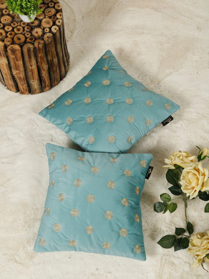 SOFT VELVET GEOMETRIC PATTERN EMBROIDRED CUSHION COVERS 16 X 16 INCH