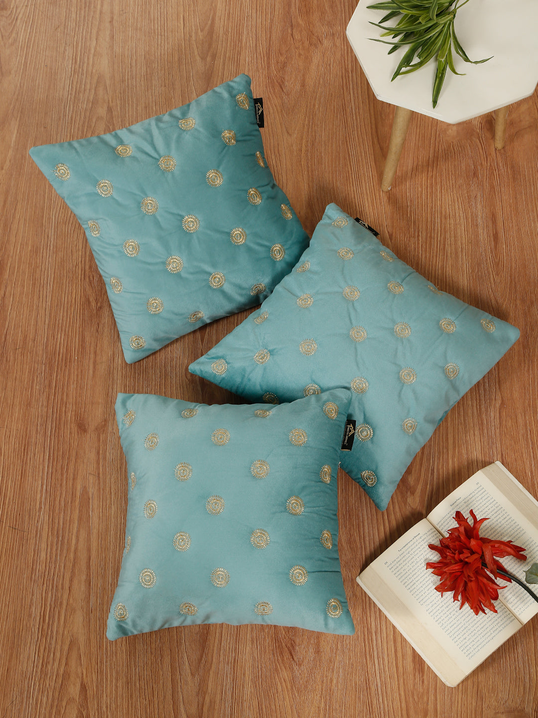 SOFT VELVET GEOMETRIC PATTERN EMBROIDRED CUSHION COVERS 16 X 16 INCH