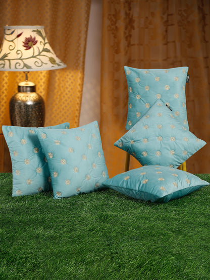 SOFT VELVET GEOMETRIC PATTERN EMBROIDRED CUSHION COVERS 16 X 16 INCH