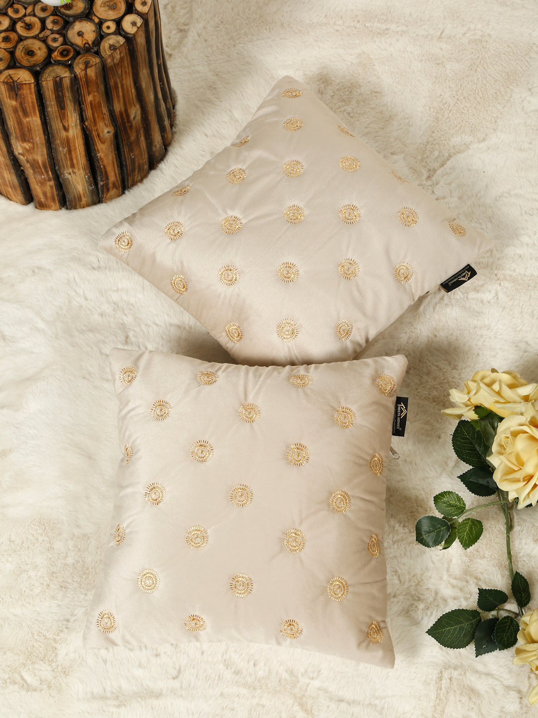 SOFT VELVET GEOMETRIC PATTERN EMBROIDRED CUSHION COVERS 16 X 16 INCH