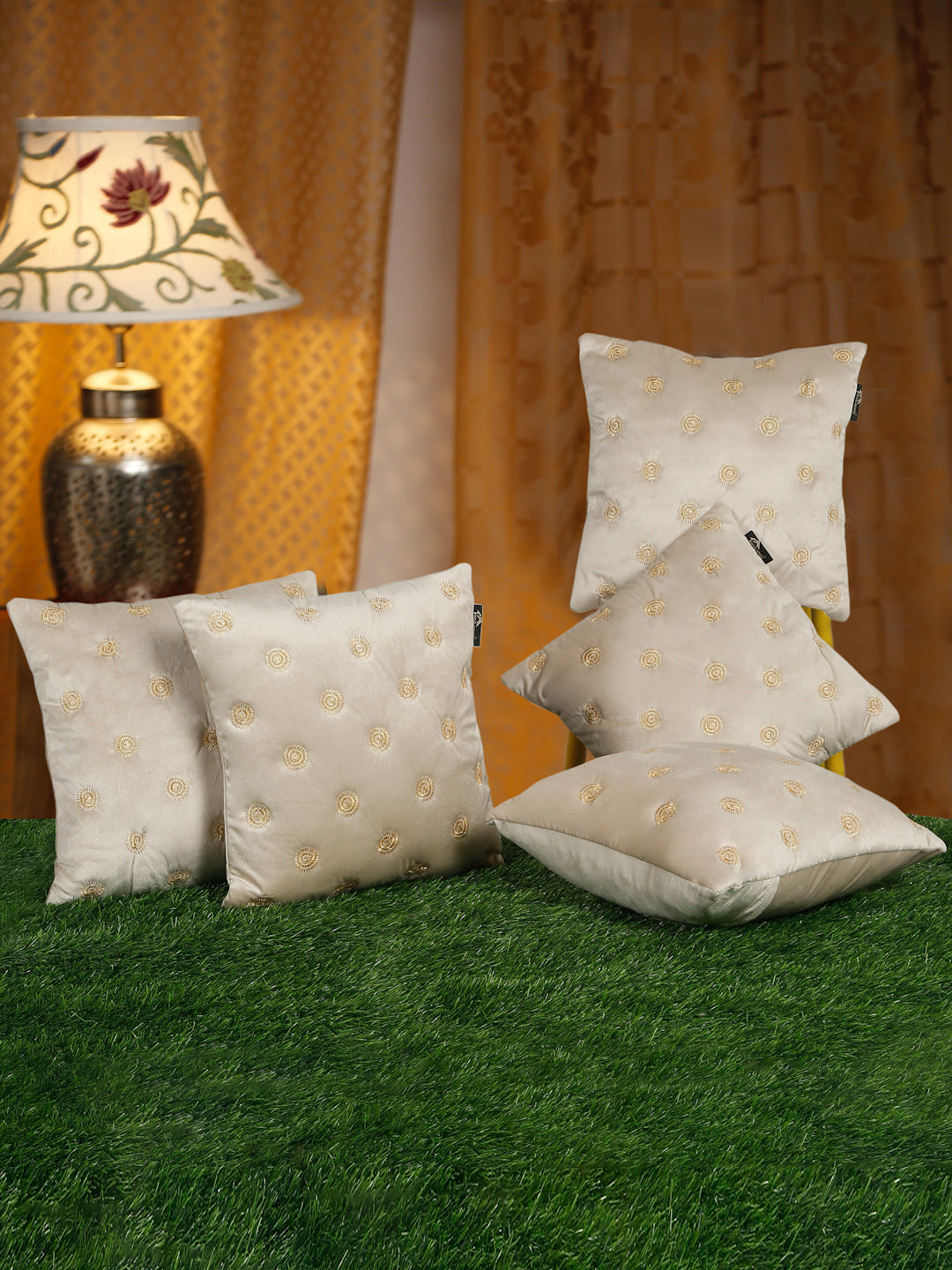 SOFT VELVET GEOMETRIC PATTERN EMBROIDRED CUSHION COVERS 16 X 16 INCH