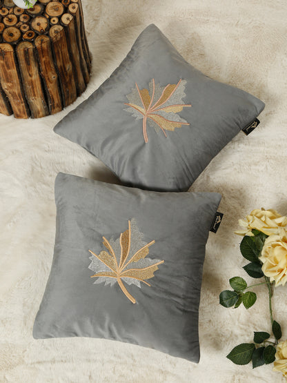 Soft Velvet Leaf Pattern embroidered cushion covers 16 x 16 inch
