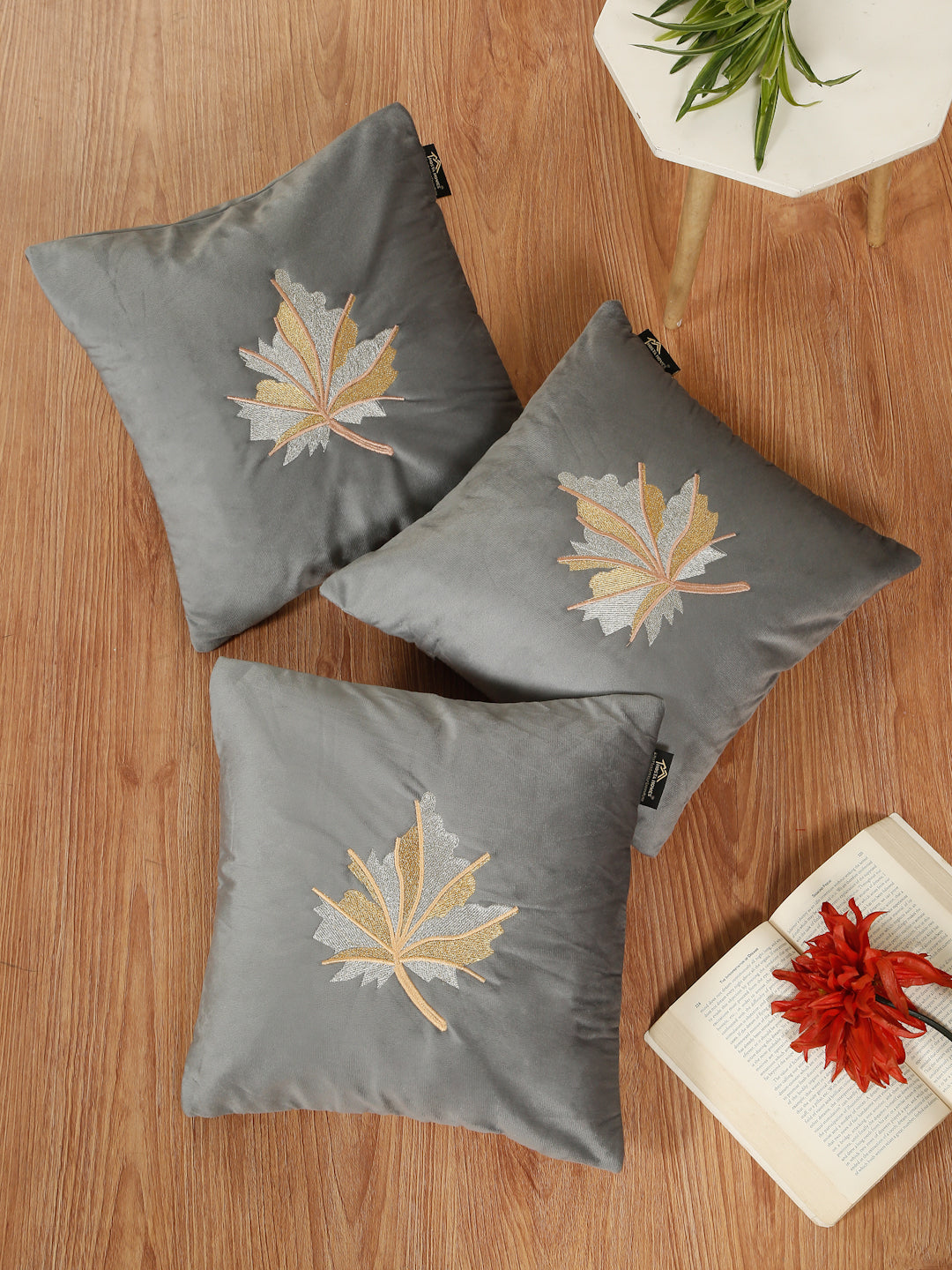 Soft Velvet Leaf Pattern embroidered cushion covers 16 x 16 inch