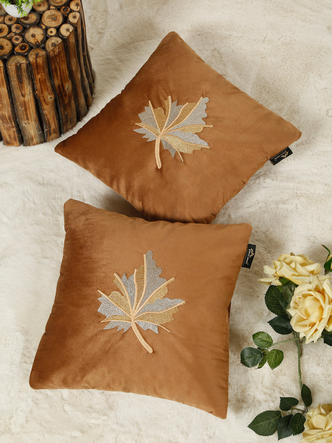 Soft Velvet Leaf Pattern embroidered cushion covers 16 x 16 inch