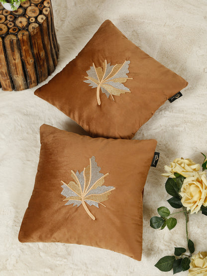 Soft Velvet Leaf Pattern embroidered cushion covers 16 x 16 inch