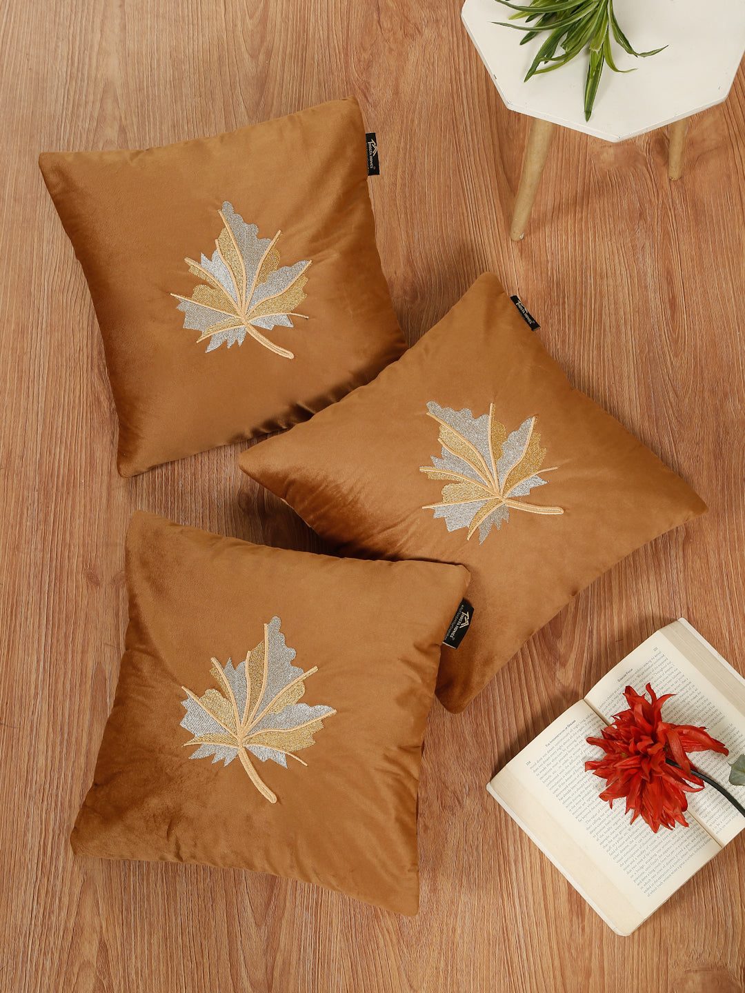 Soft Velvet Leaf Pattern embroidered cushion covers 16 x 16 inch