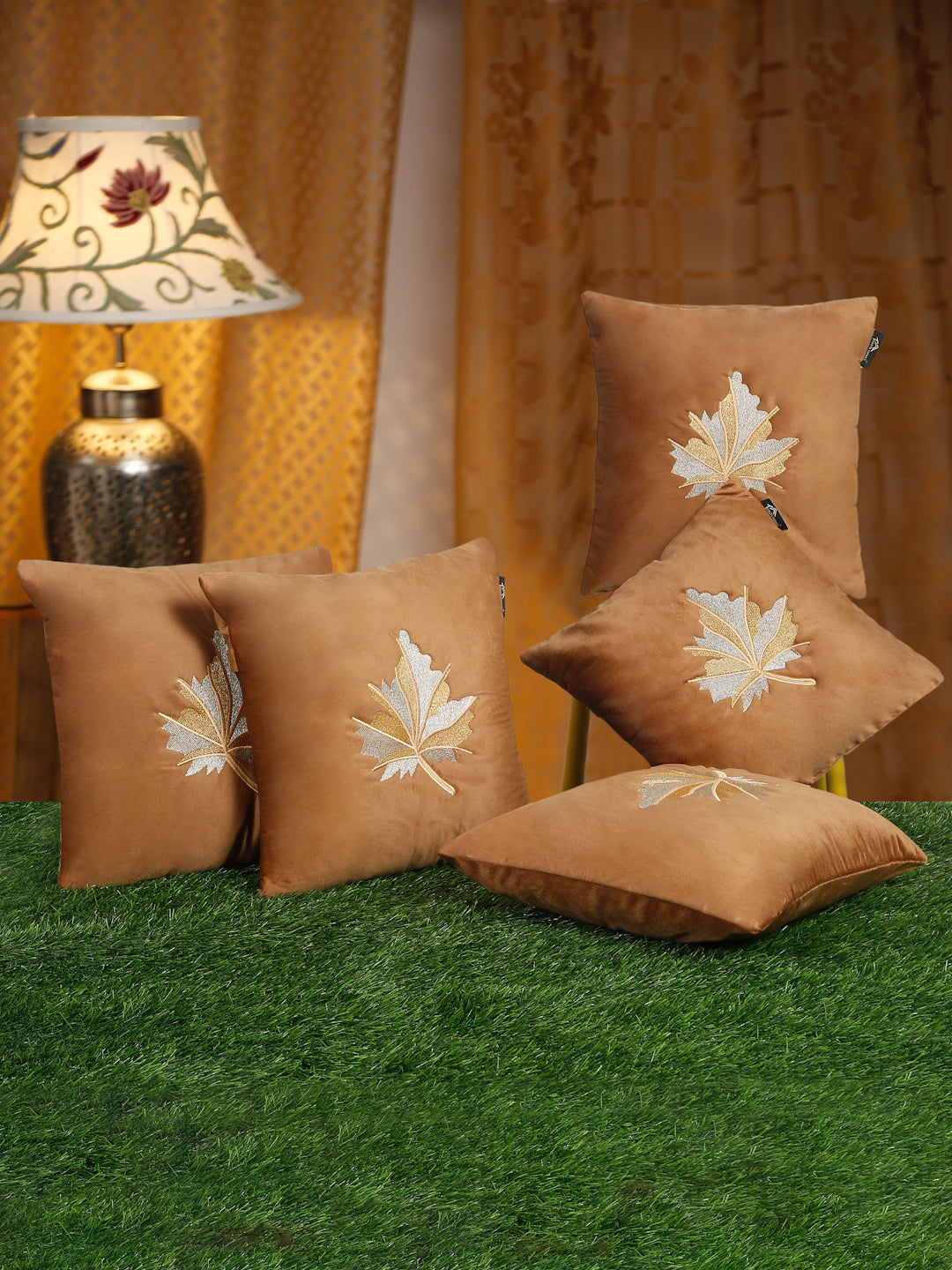 Soft Velvet Leaf Pattern embroidered cushion covers 16 x 16 inch