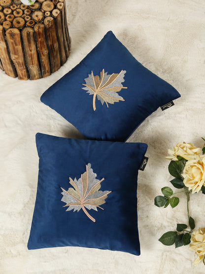 Soft Velvet Leaf Pattern embroidered cushion covers 16 x 16 inch