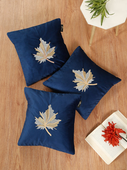Soft Velvet Leaf Pattern embroidered cushion covers 16 x 16 inch