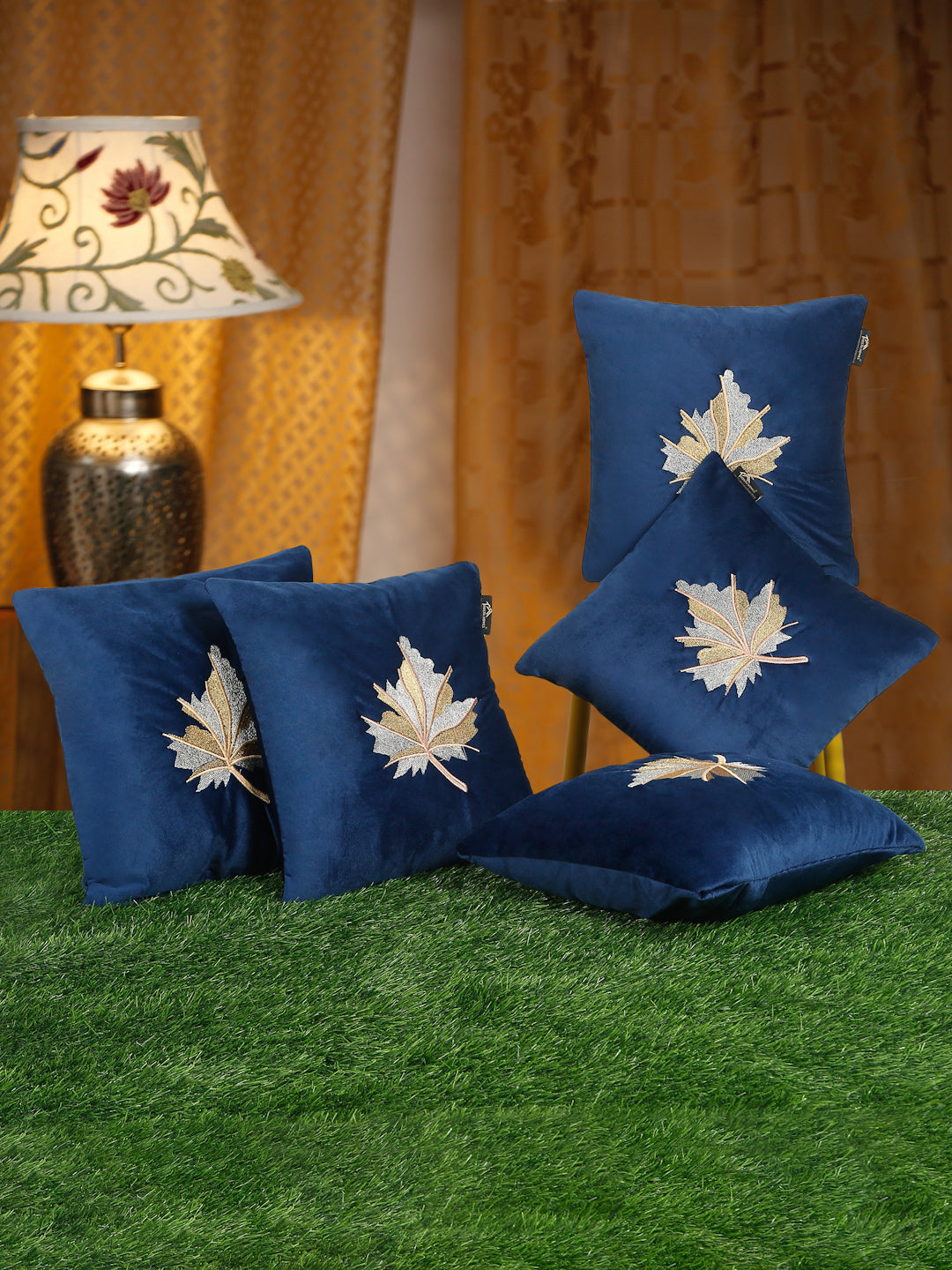 Soft Velvet Leaf Pattern embroidered cushion covers 16 x 16 inch