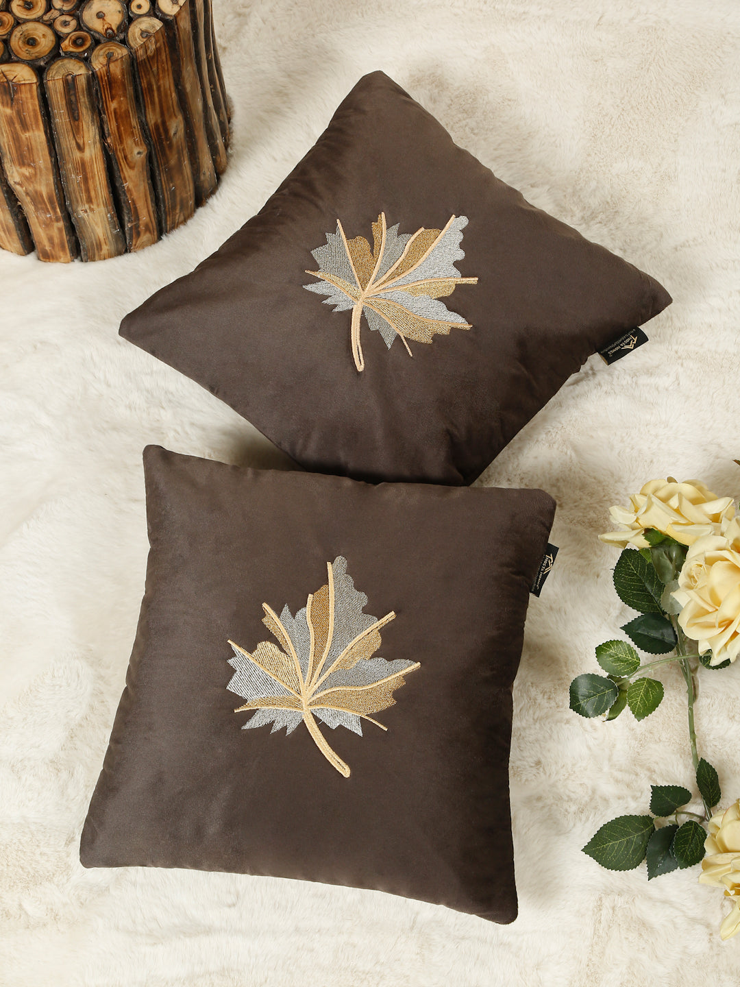 Soft Velvet Leaf Pattern embroidered cushion covers 16 x 16 inch