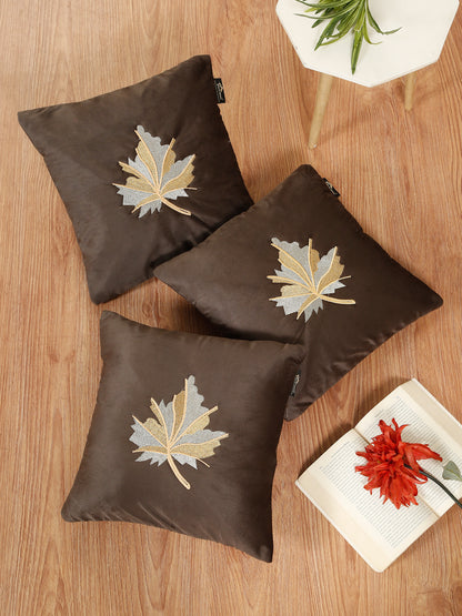 Soft Velvet Leaf Pattern embroidered cushion covers 16 x 16 inch